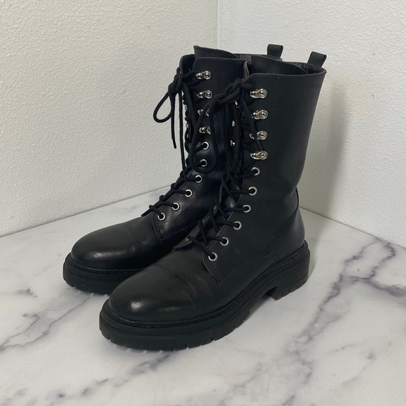 Steve Madden Aiken Black Leather Combat 